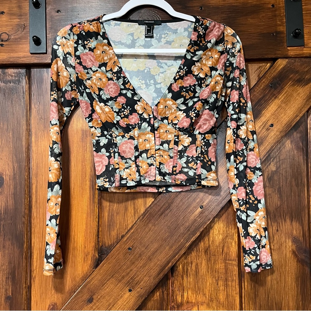Forever 21 floral longsleeve corset top